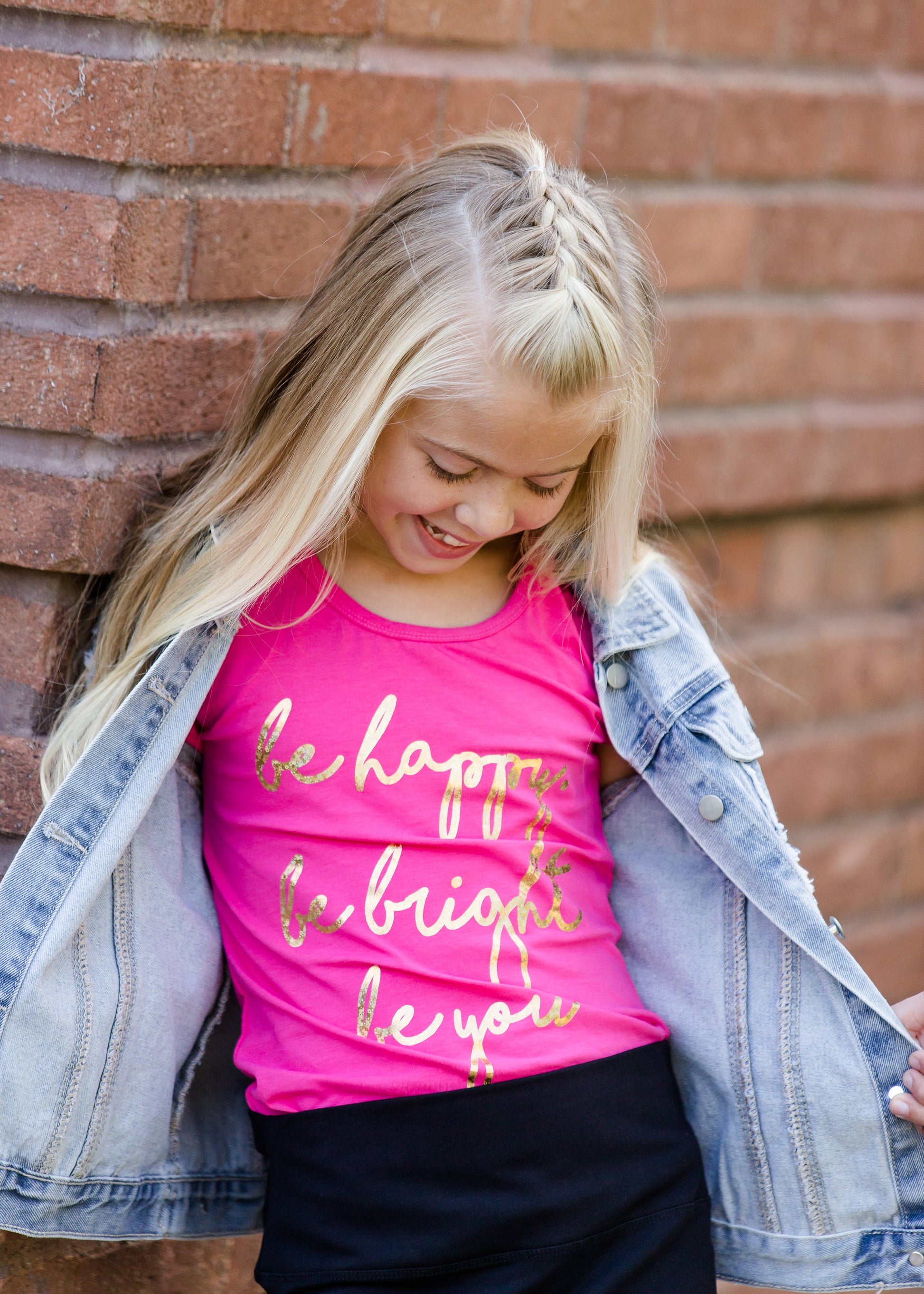 bright pink be happy, be bright, be you tee shirt