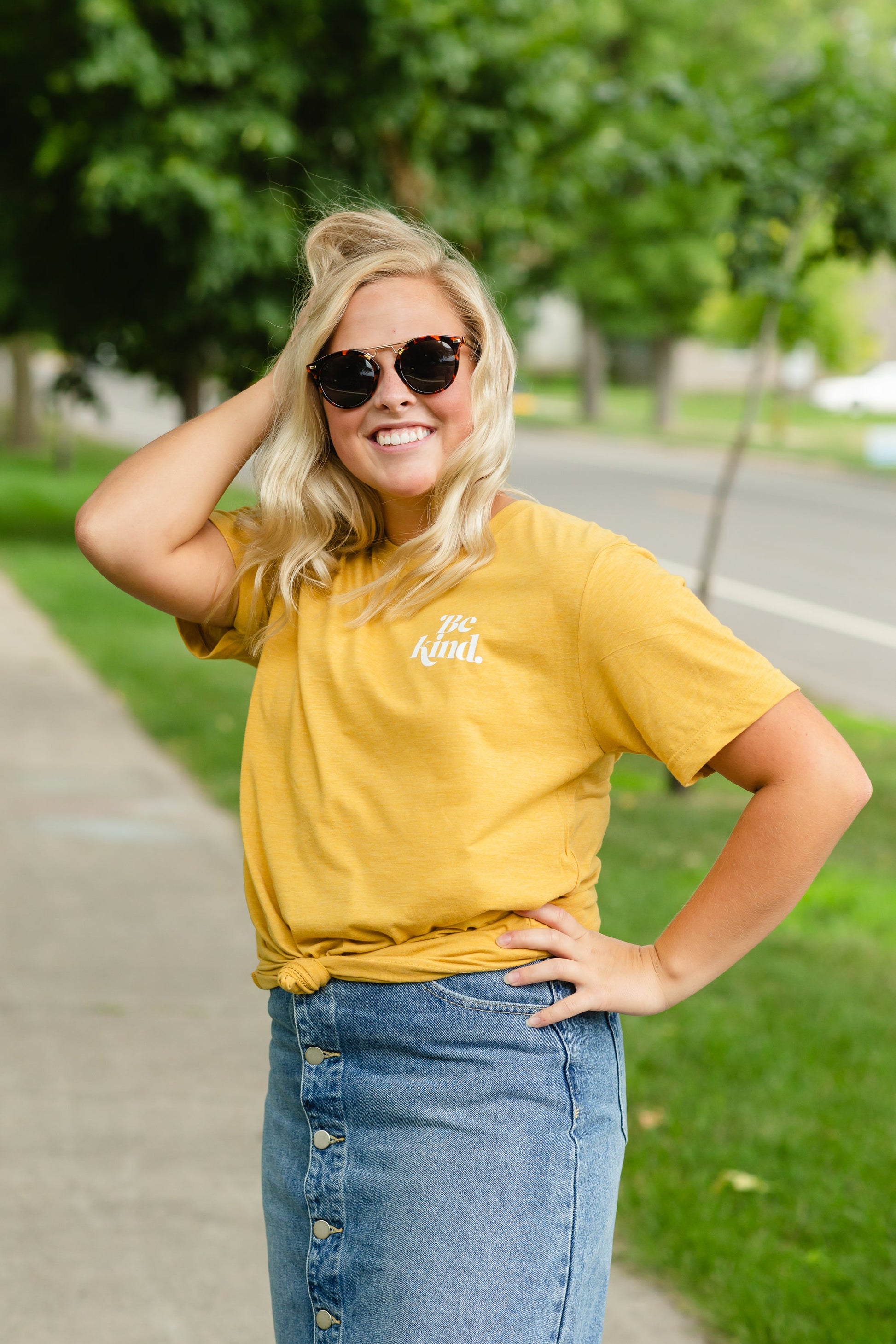 Be Kind Mustard Graphic Tee Tops