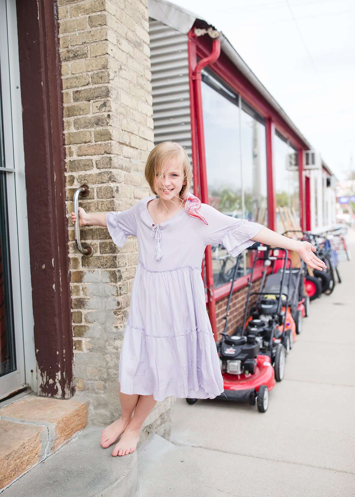 light purple tassle sleeve flowy girls midi dress