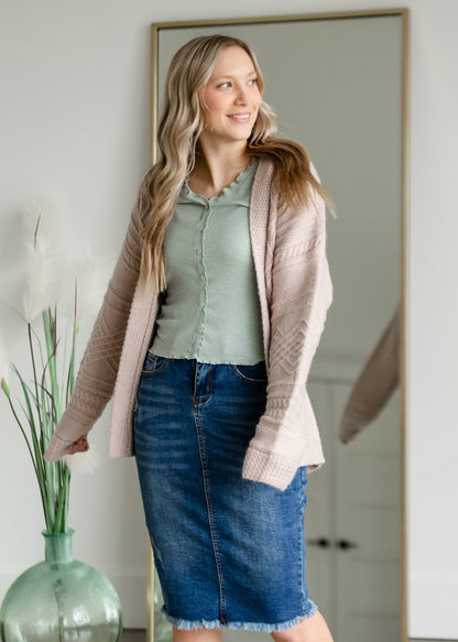 Belted Cable Knit Cardigan Tops Pinch