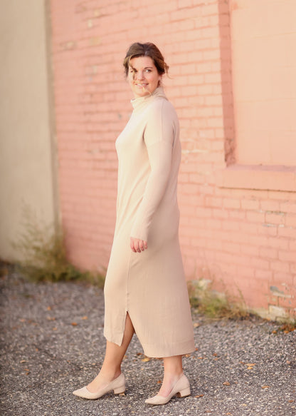 Belted Cowl Turtle Neck Knit Midi Dress Dresses Tea N Rose