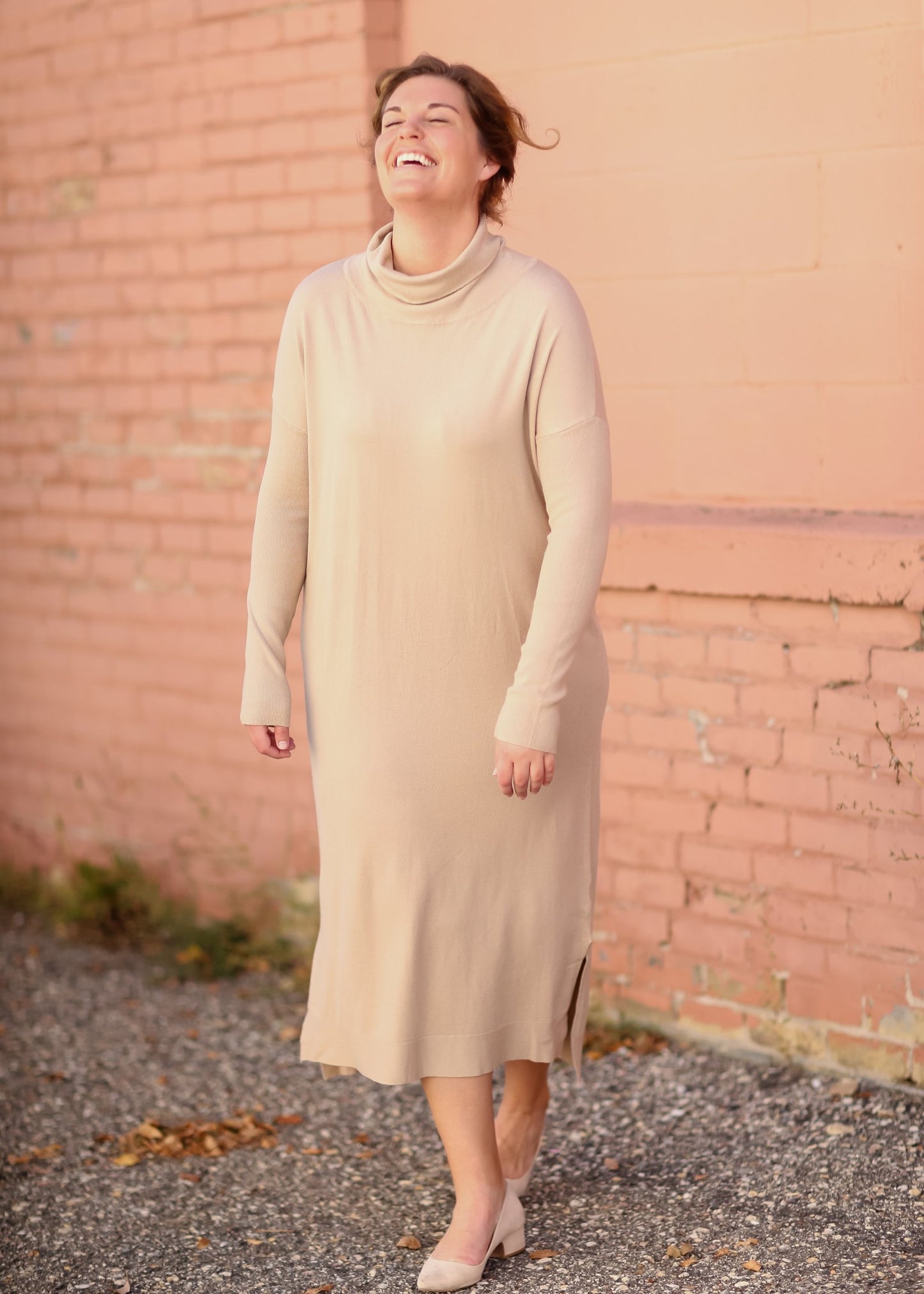 Belted Cowl Turtle Neck Knit Midi Dress Dresses Tea N Rose