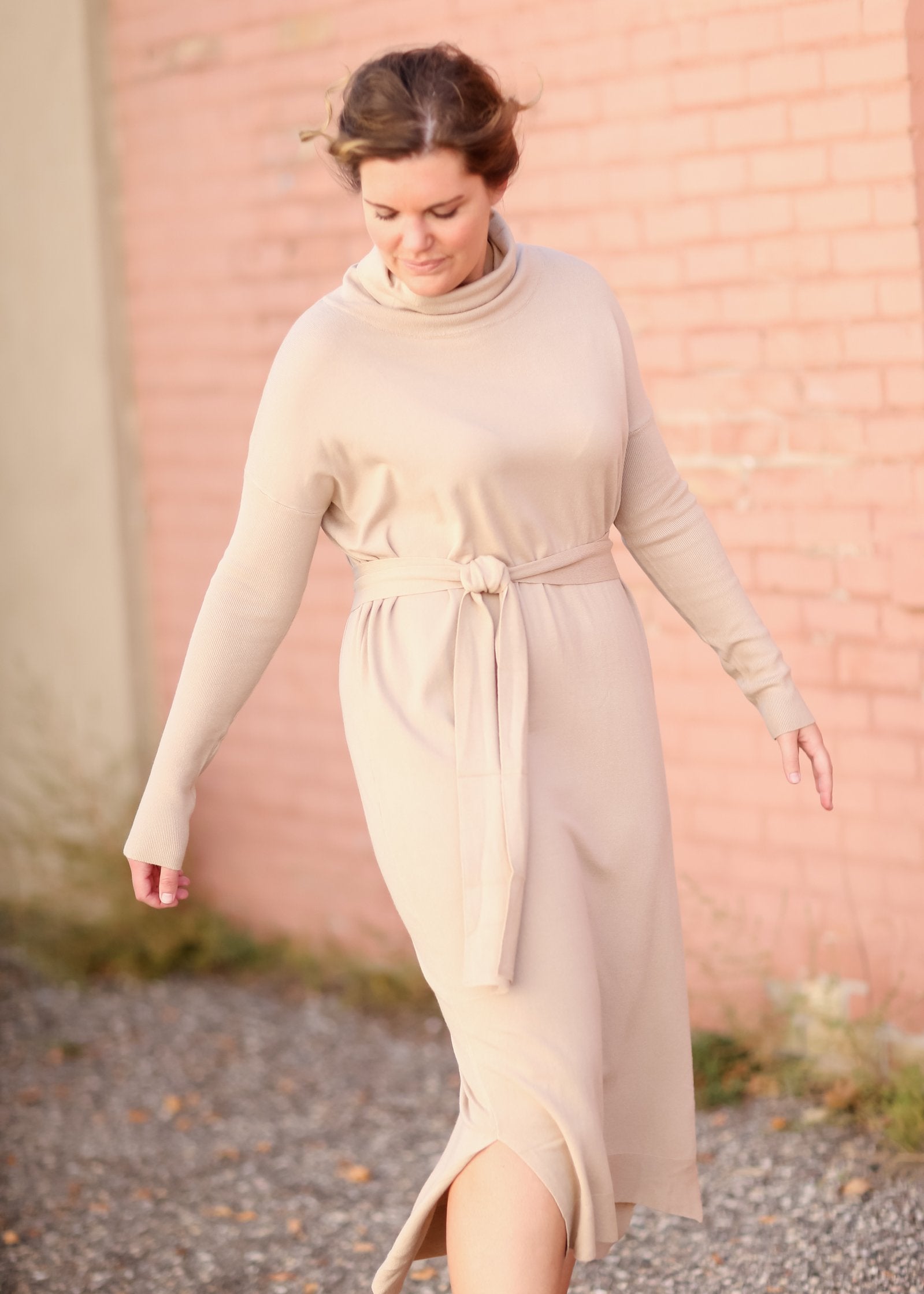 Belted Cowl Turtle Neck Knit Midi Dress Dresses Tea N Rose