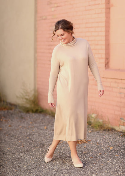 Belted Cowl Turtle Neck Knit Midi Dress Dresses Tea N Rose