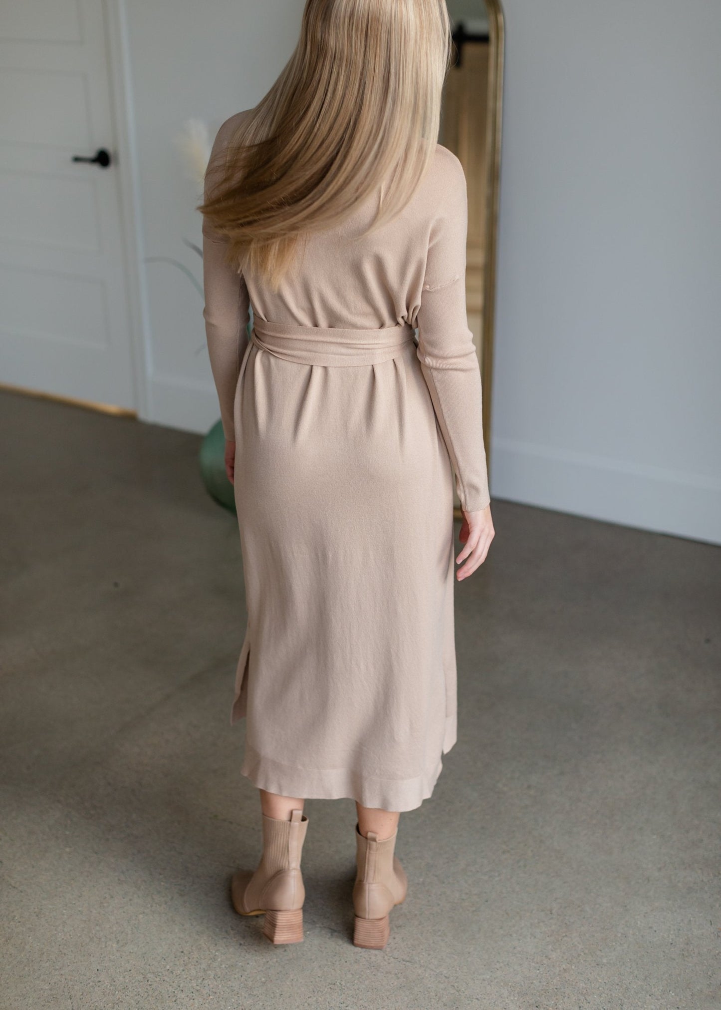 Belted Cowl Turtle Neck Knit Midi Dress Dresses Tea N Rose