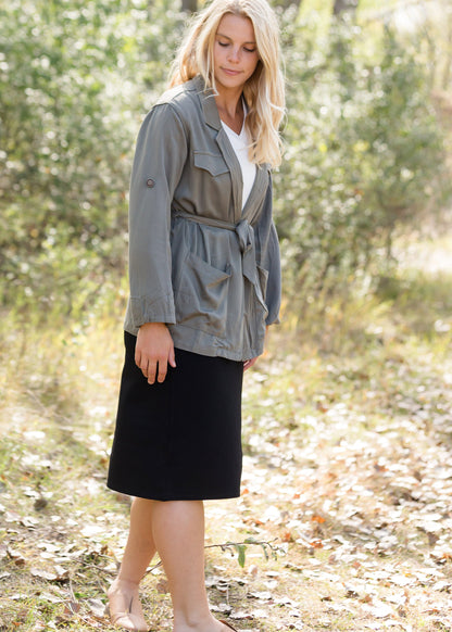 Belted Olive Cargo Jacket - FINAL SALE Tops