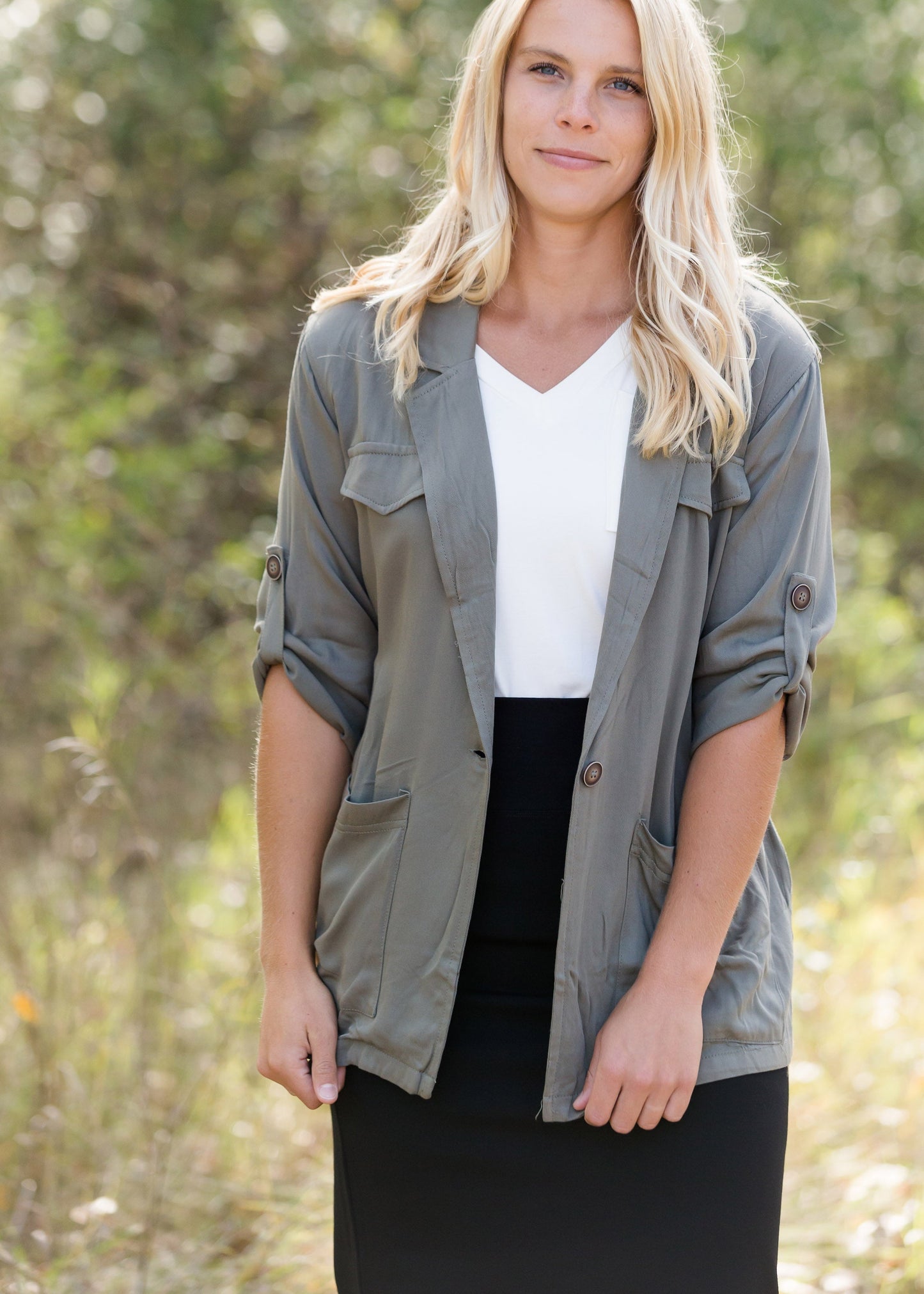 Belted Olive Cargo Jacket - FINAL SALE Tops