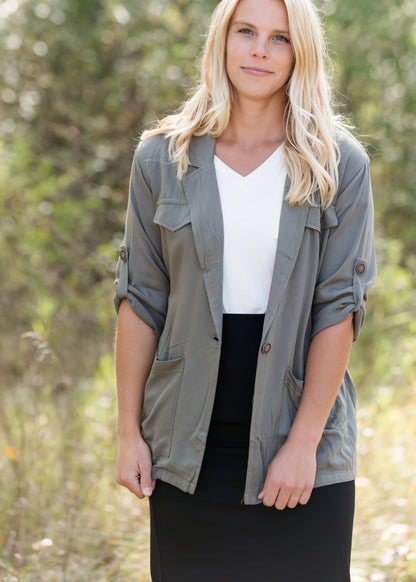 Belted Olive Cargo Jacket - FINAL SALE Tops