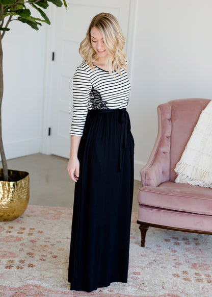 Black and White Lace Striped Maxi Dress - FINAL SALE Dresses