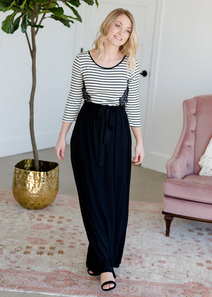 Black and White Lace Striped Maxi Dress - FINAL SALE Dresses