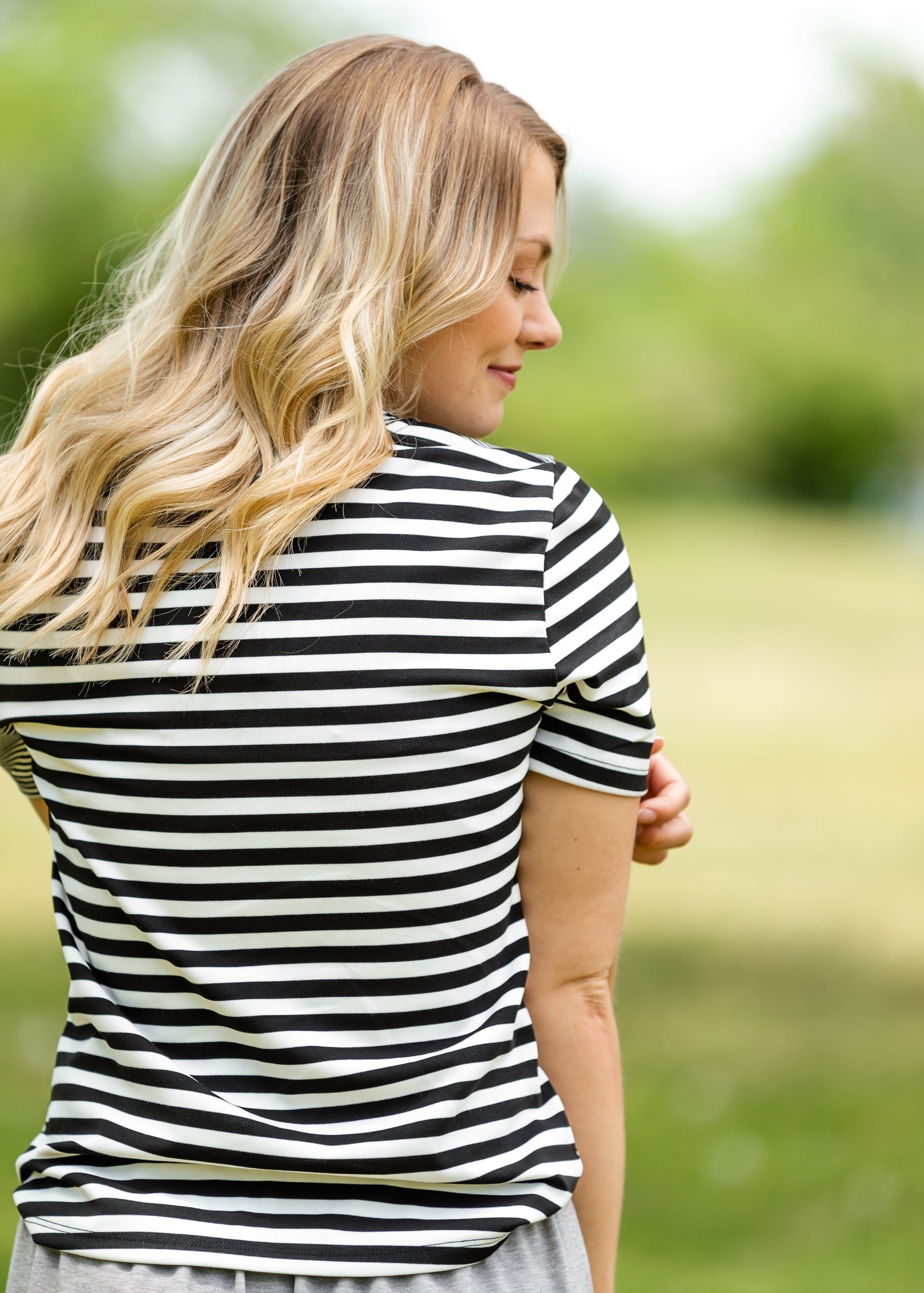 Black and White Mixed Striped Tee Shirt - FINAL SALE Tops