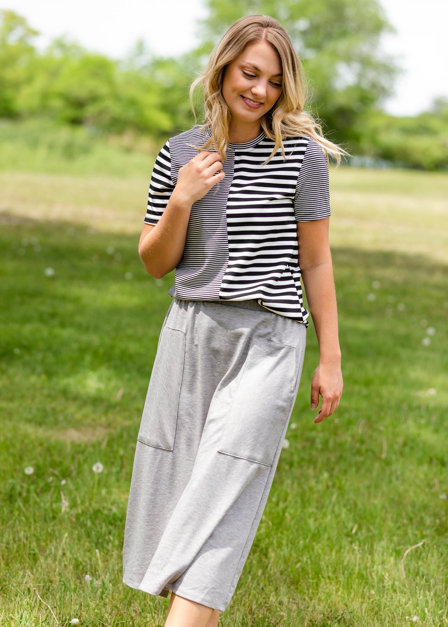 Black and White Mixed Striped Tee Shirt - FINAL SALE Tops