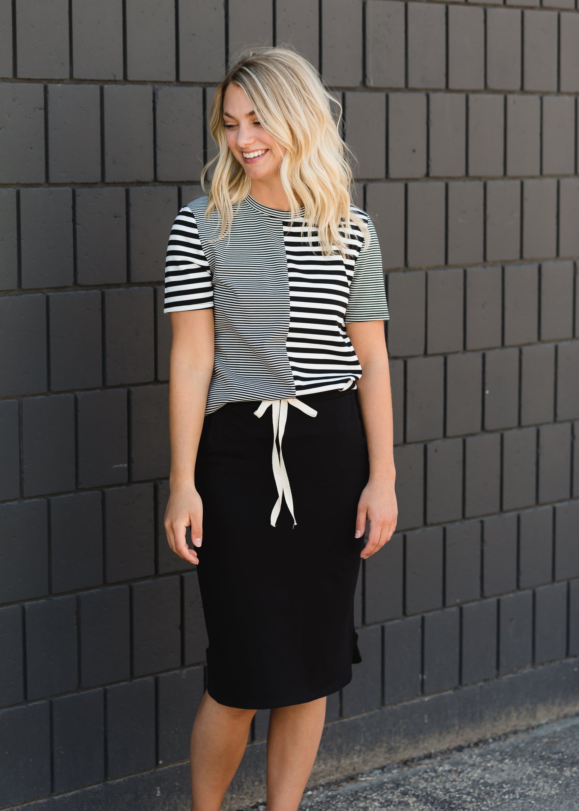 Black and White Mixed Striped Tee Shirt - FINAL SALE Tops