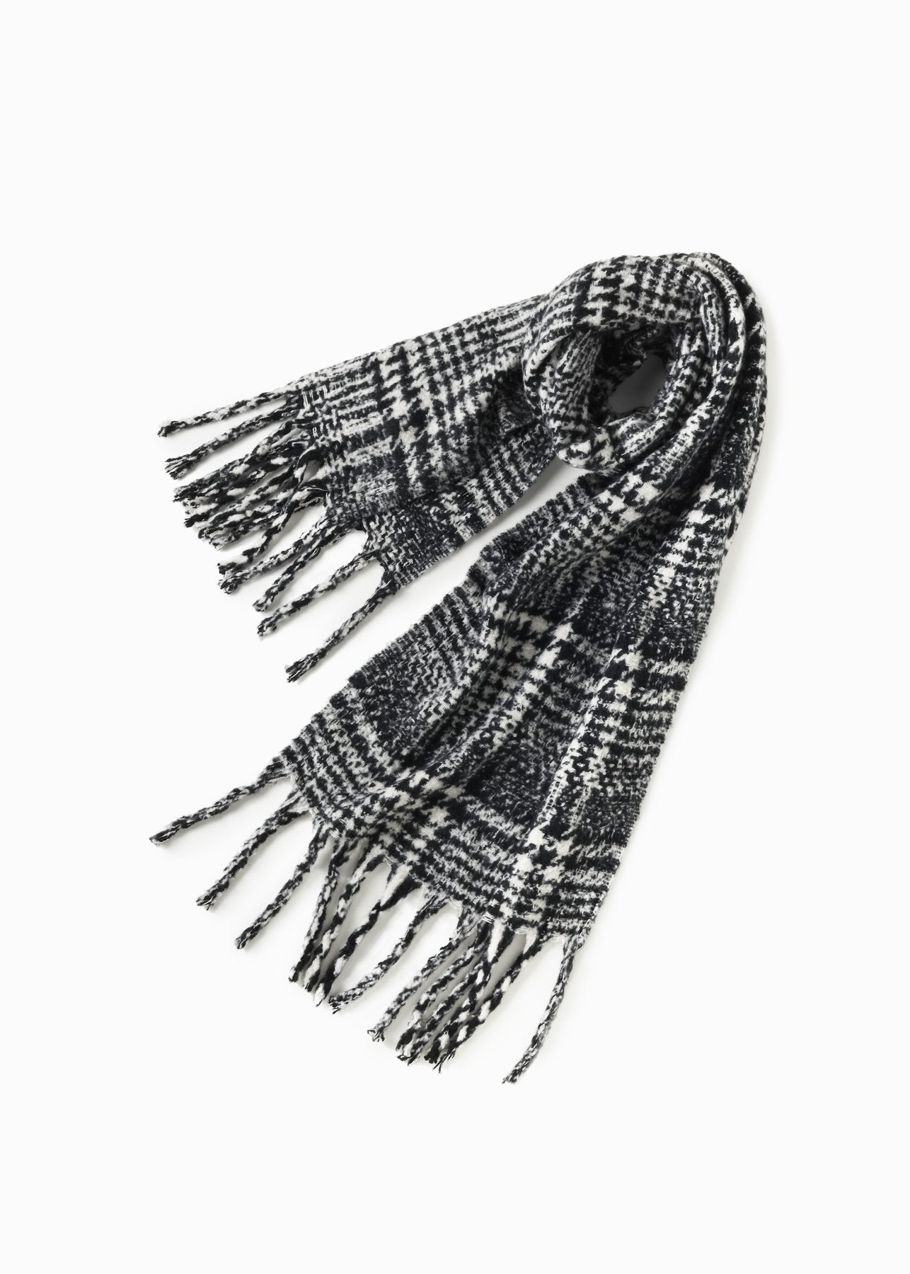 Black Boucle Knit Houndstooth Scarf Accessories