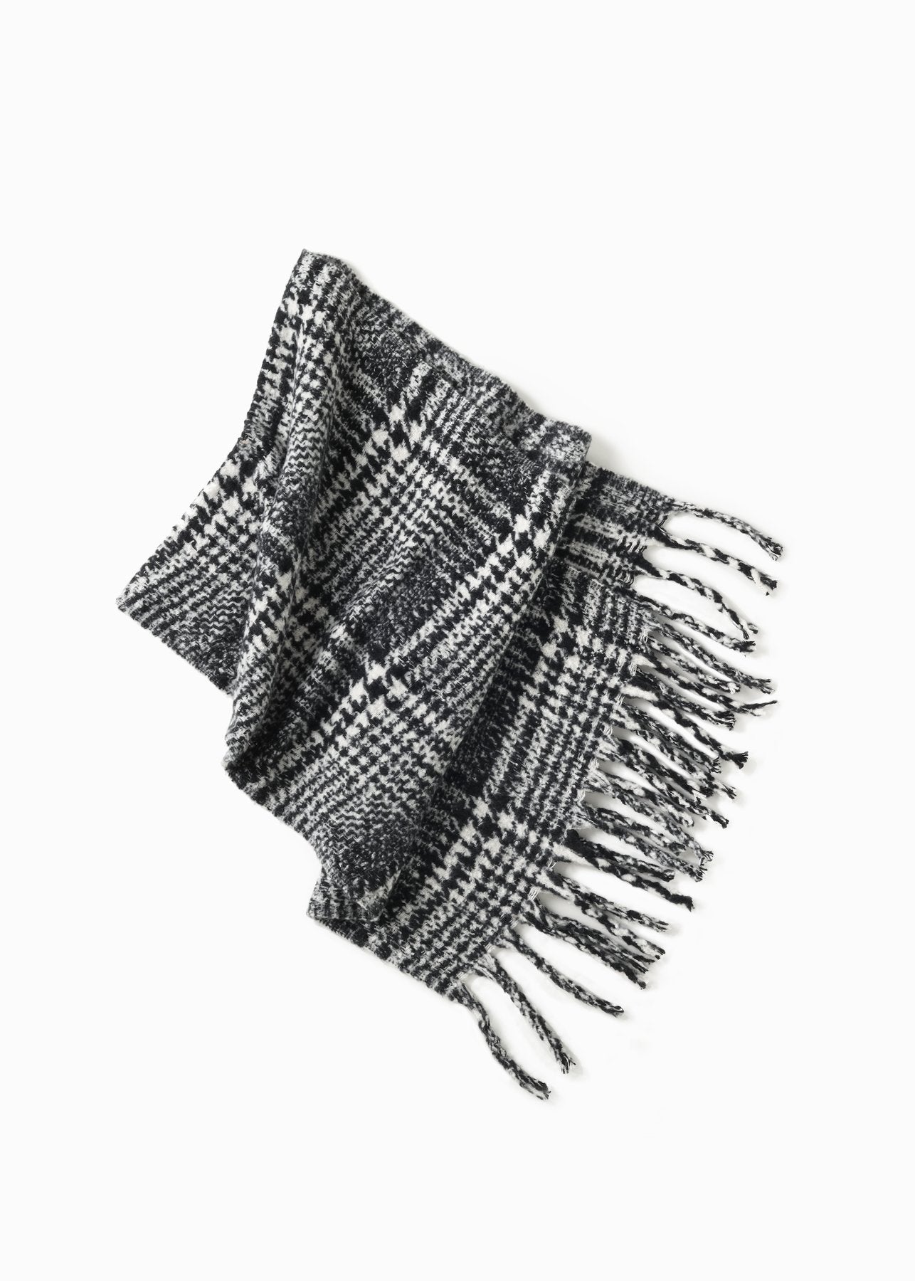 Black Boucle Knit Houndstooth Scarf Accessories