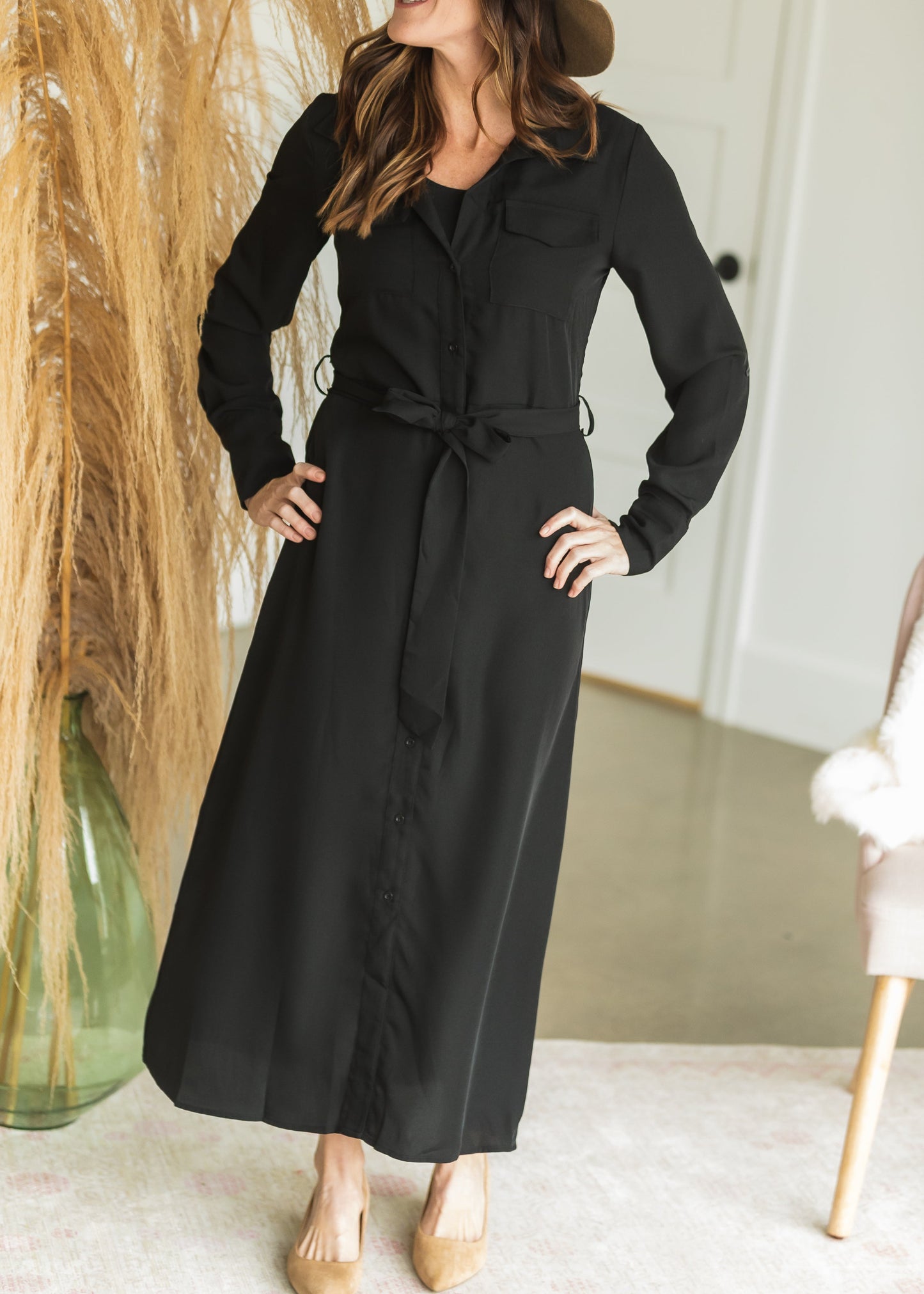 Black Button Up Belted Shirt Dress - FINAL SALE Dresses