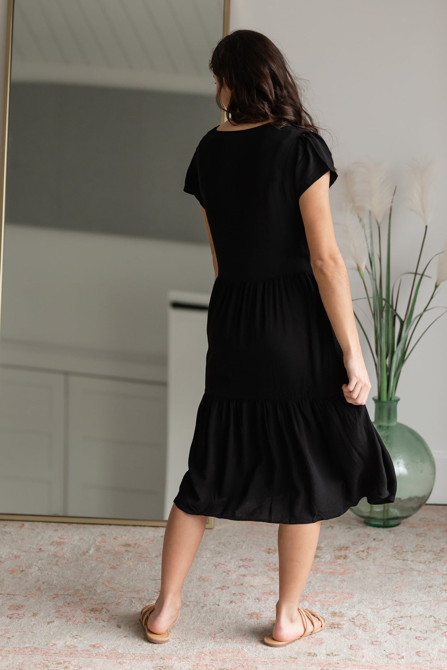 Black Button Up Tiered Midi Dress Dresses Tea N Rose