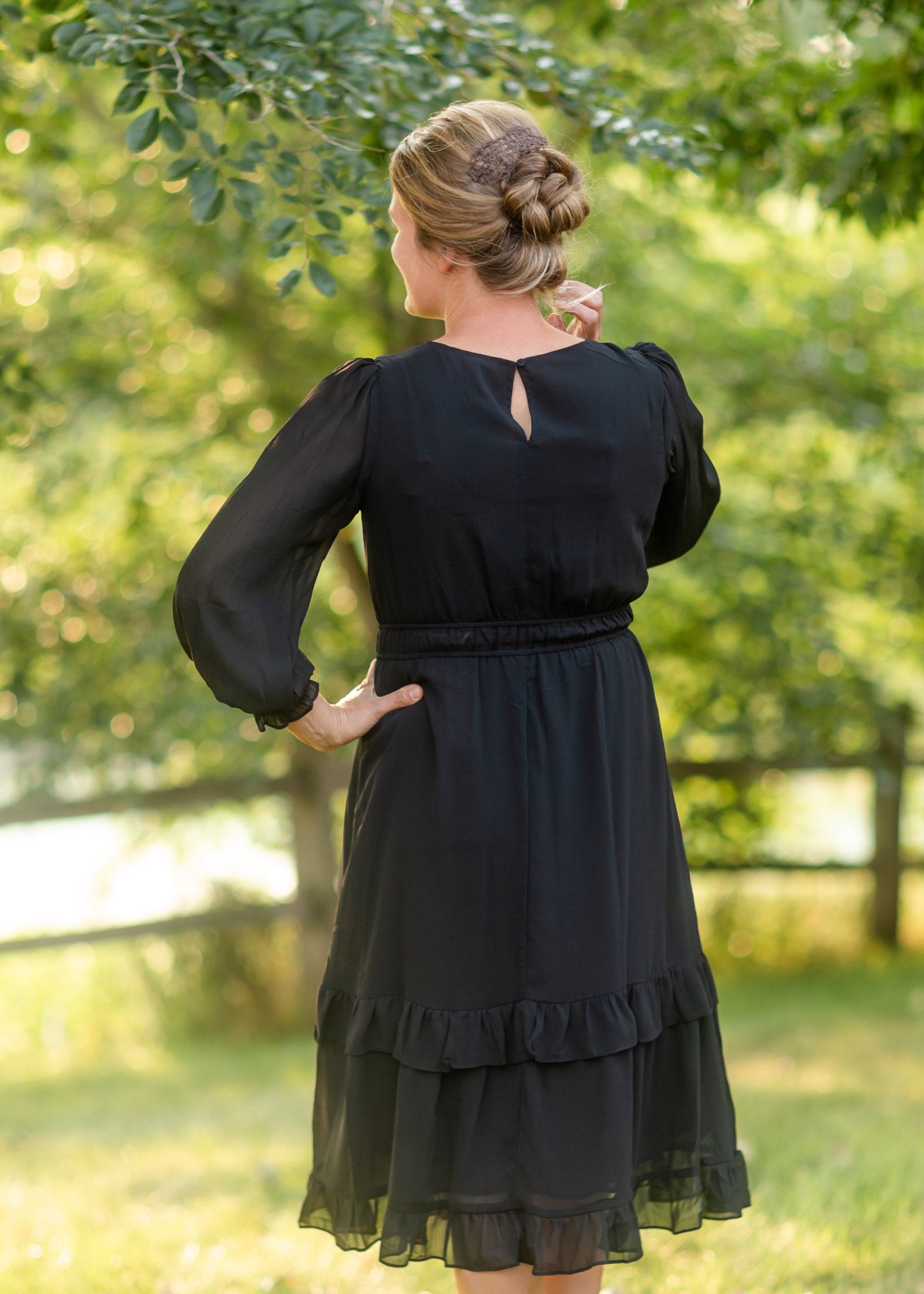 Black Chiffon Ruffle Midi Dress Dresses Grade & Gather