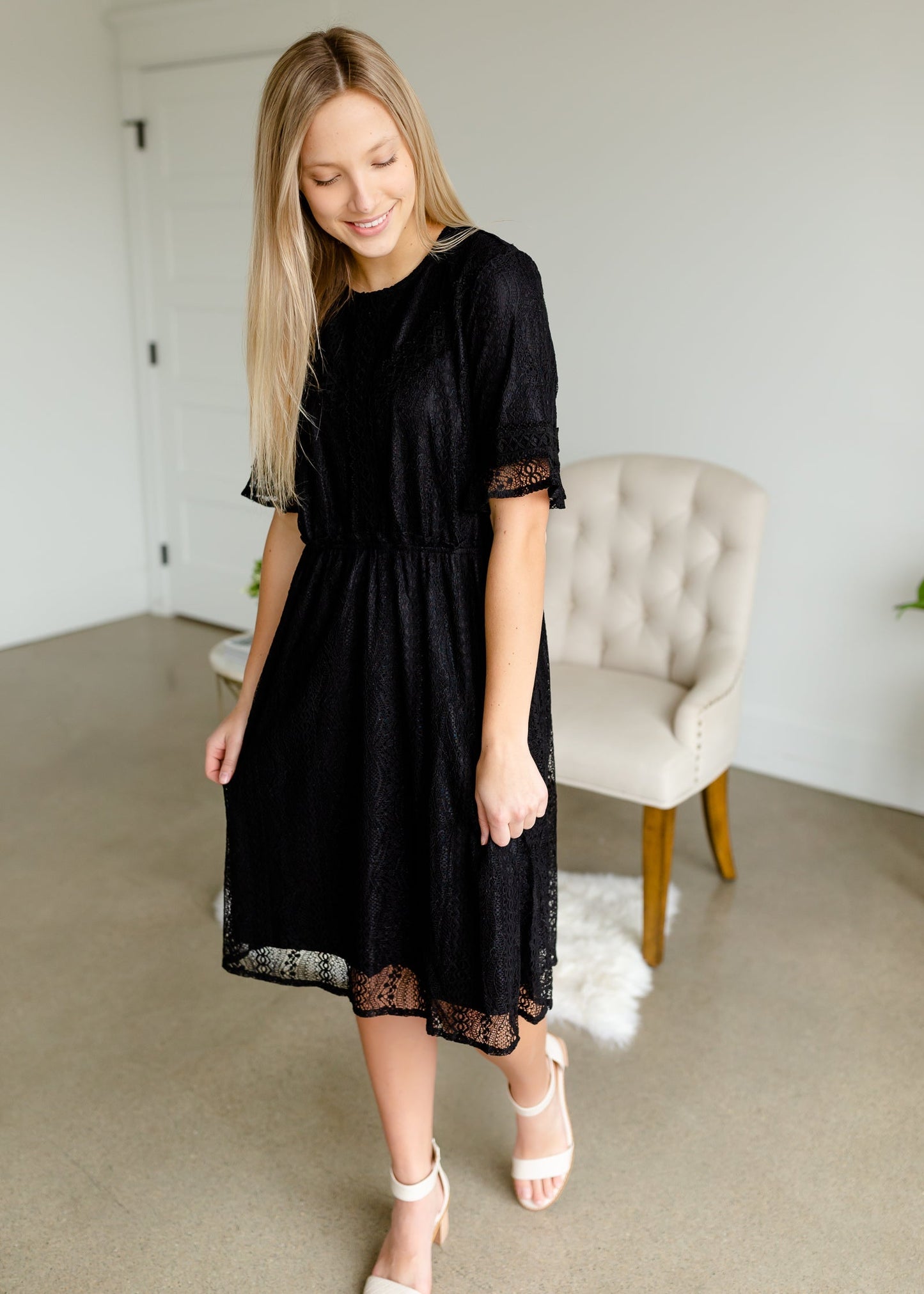 Black Crochet Trim Lace Dress - FINAL SALE Dresses