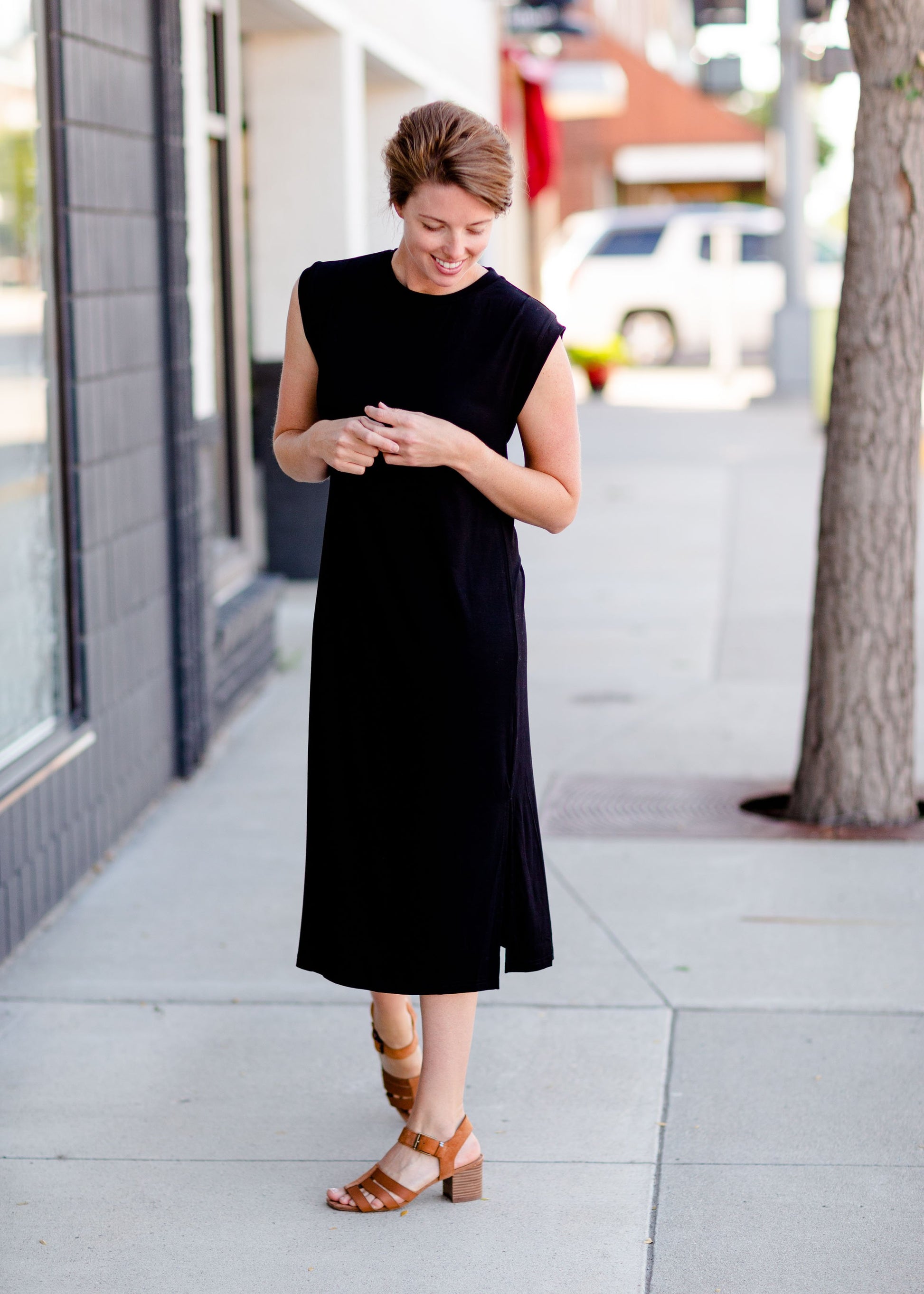 Black Cuff Sleeve Midi Dress Dresses Mod Ref