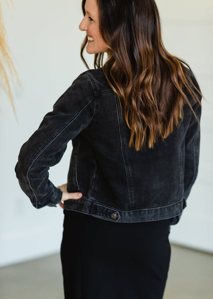 Black Distressed Denim Jacket - FINAL SALE Tops