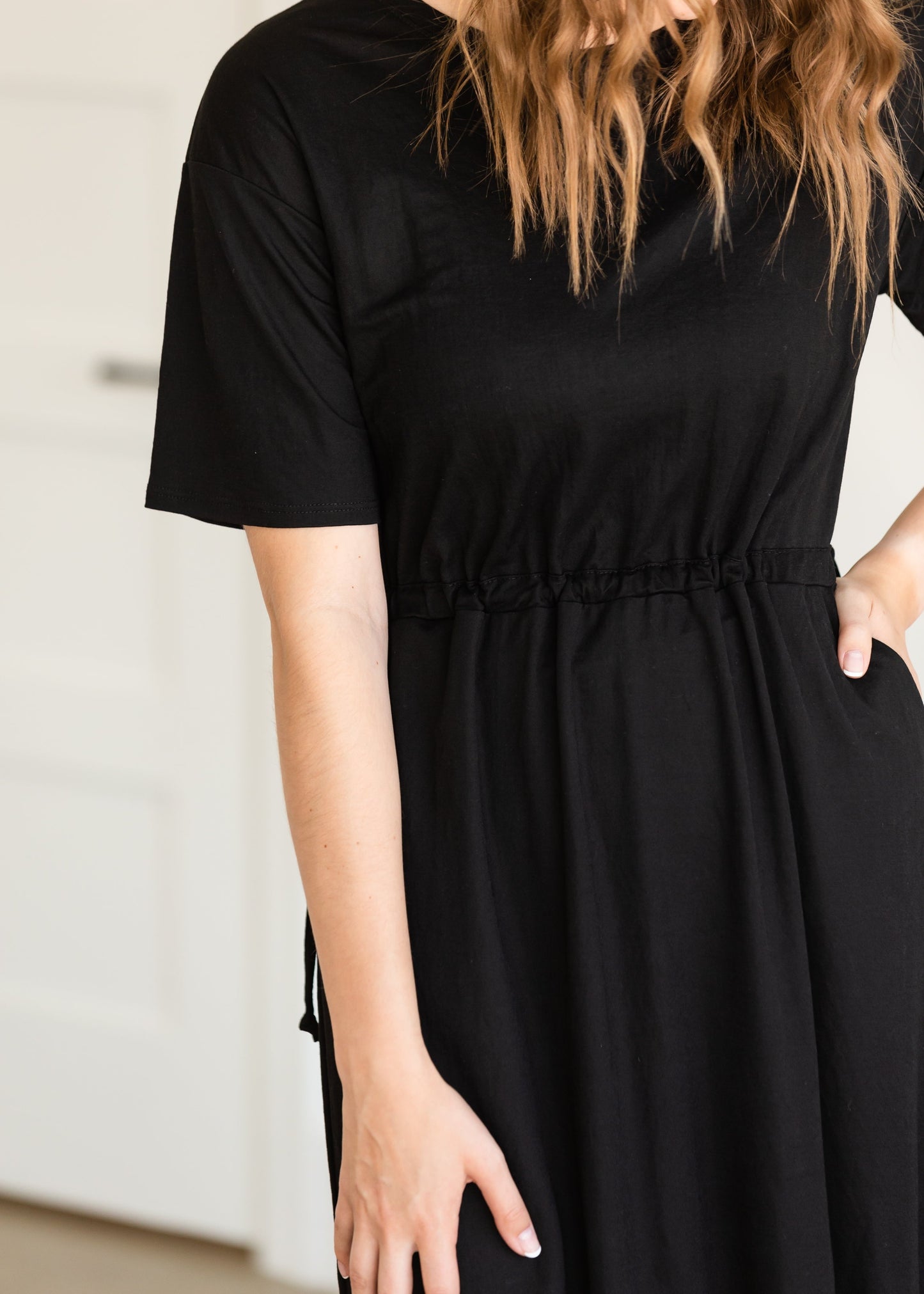 Black Drawstring T-Shirt Midi Dress Dresses