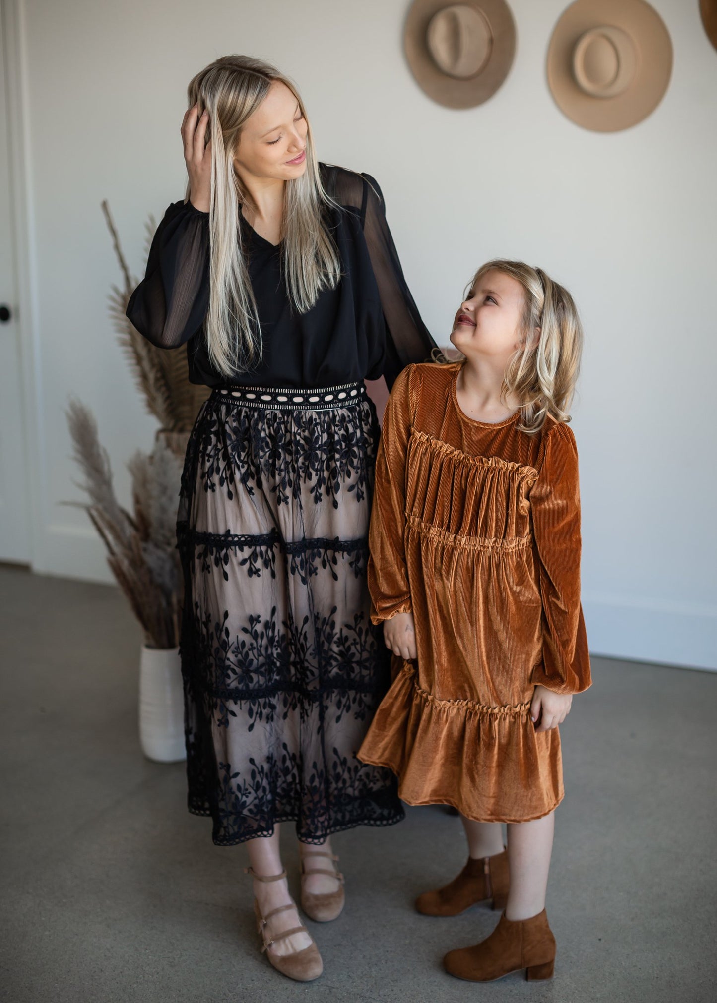 Black Embroidered Lace Overlay Tiered Midi Skirt Skirts Polagram + BaeVely