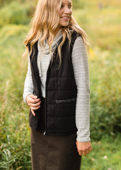 Black Faux Pocket Hooded Vest - FINAL SALE Tops