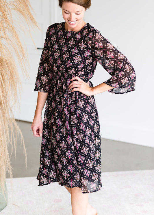 Black Floral Print Midi Dress - FINAL SALE Dresses