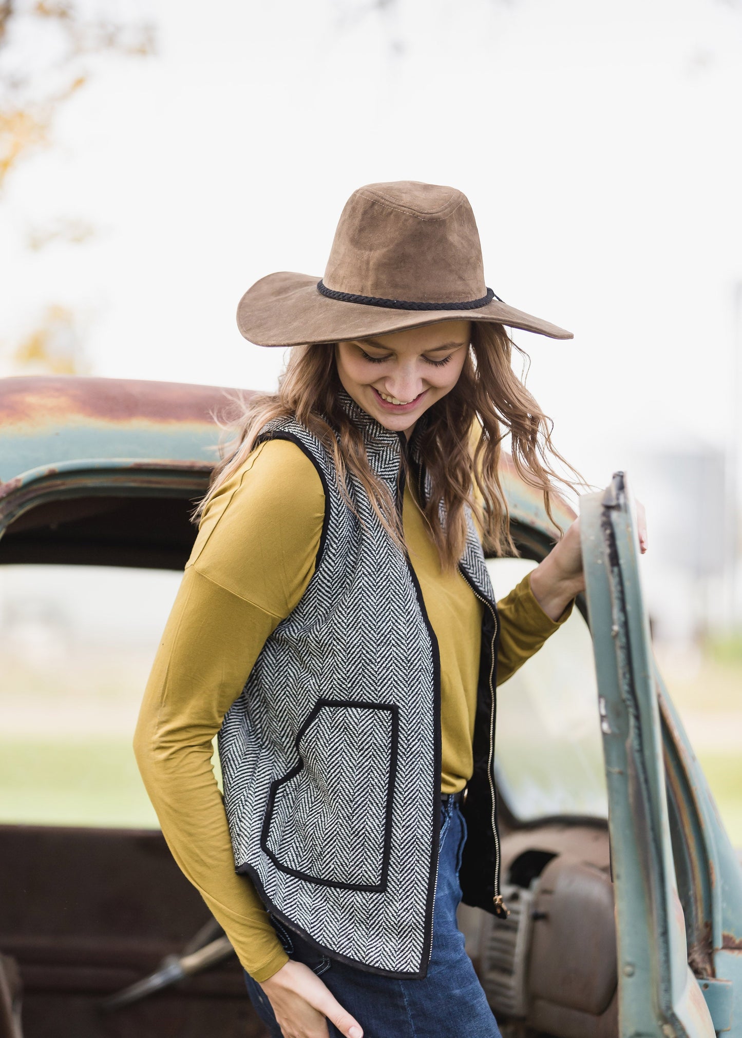 Black Herringbone Zip Up Vest - FINAL SALE Tops