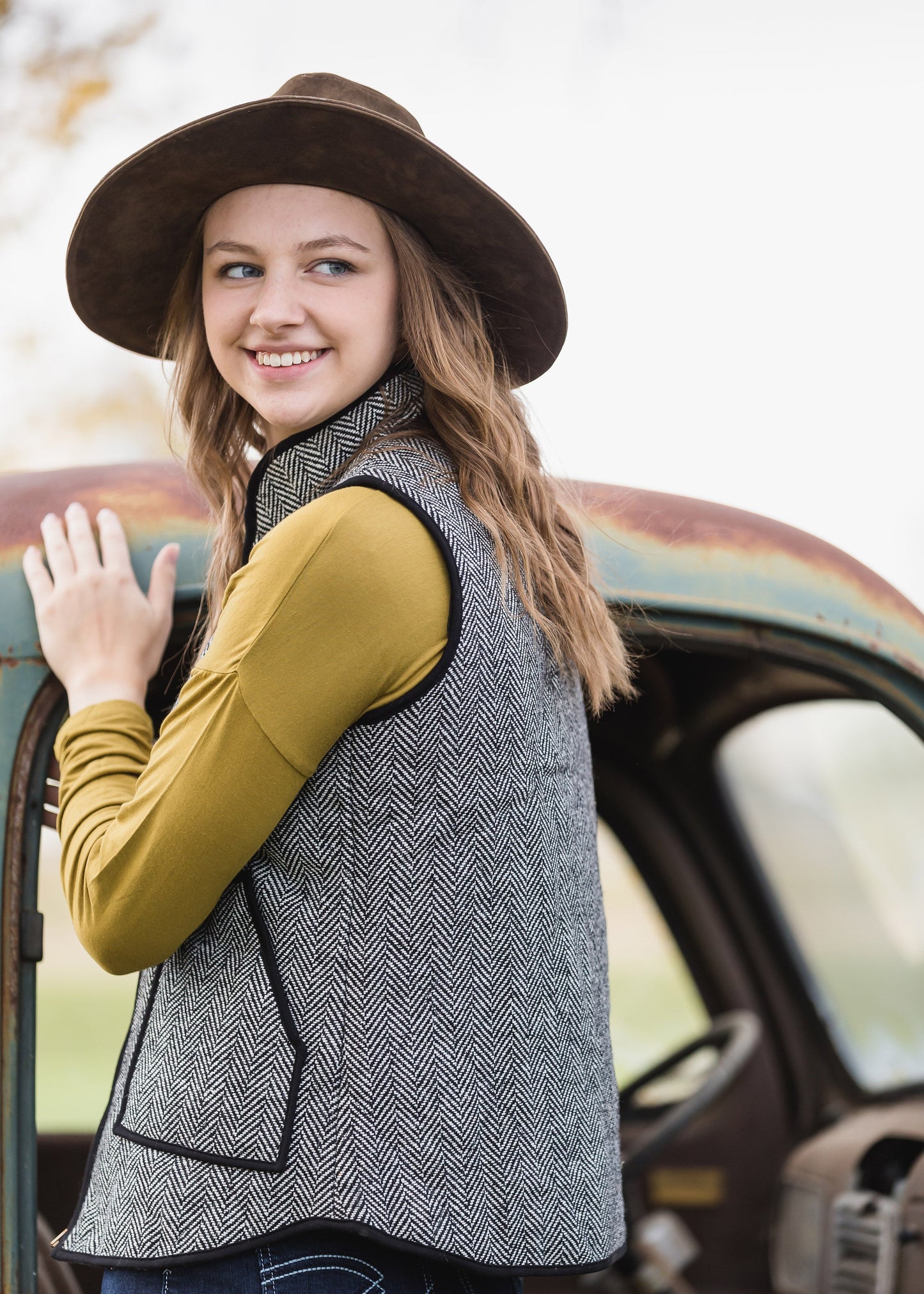 Black Herringbone Zip Up Vest - FINAL SALE Tops