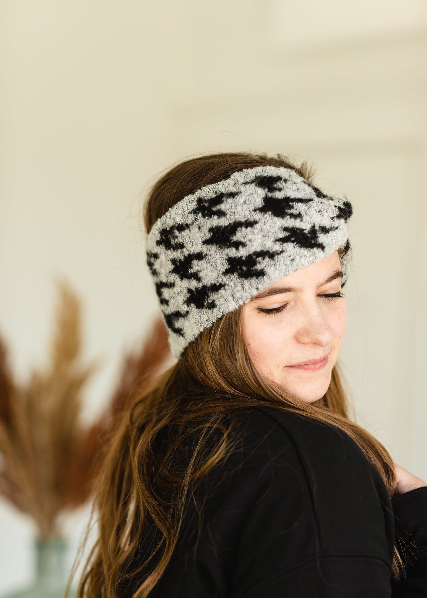 Black Houndstooth Twist Headband Accessories