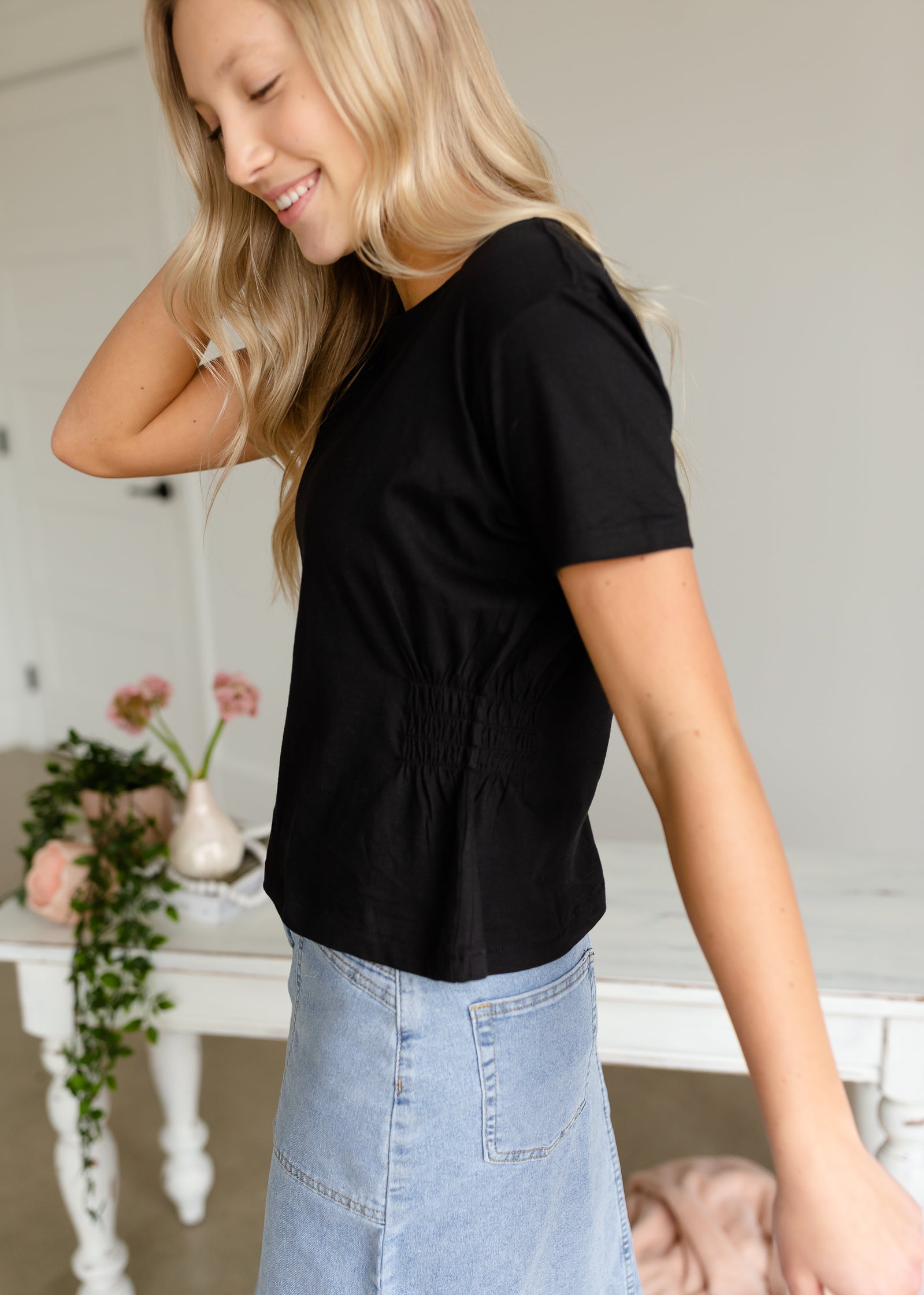 Black Knit Cinched Top - FINAL SALE Tops