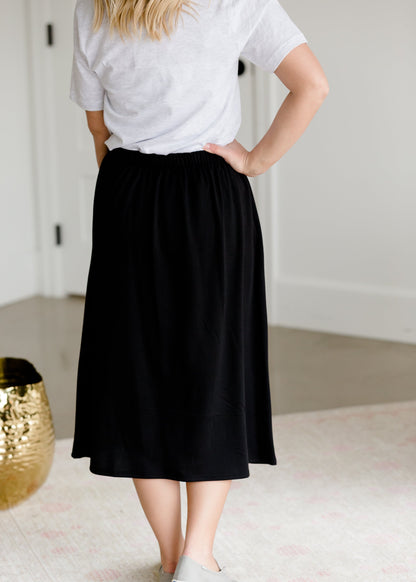 Black Knit Pocket Midi Skirt Skirts