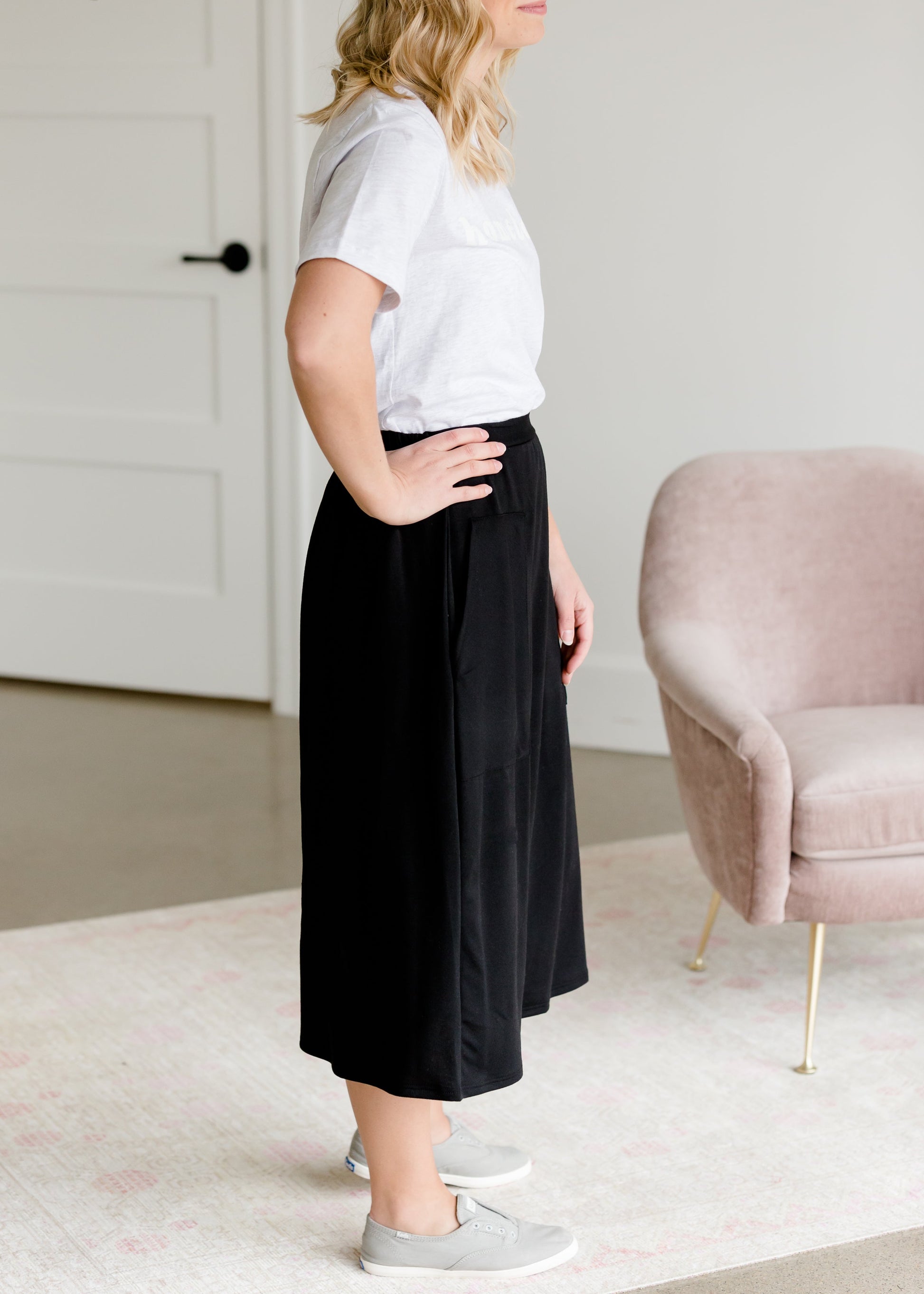 Black Knit Pocket Midi Skirt Skirts