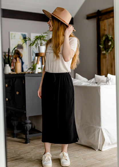 Black Lightweight Midi Skirt Skirts