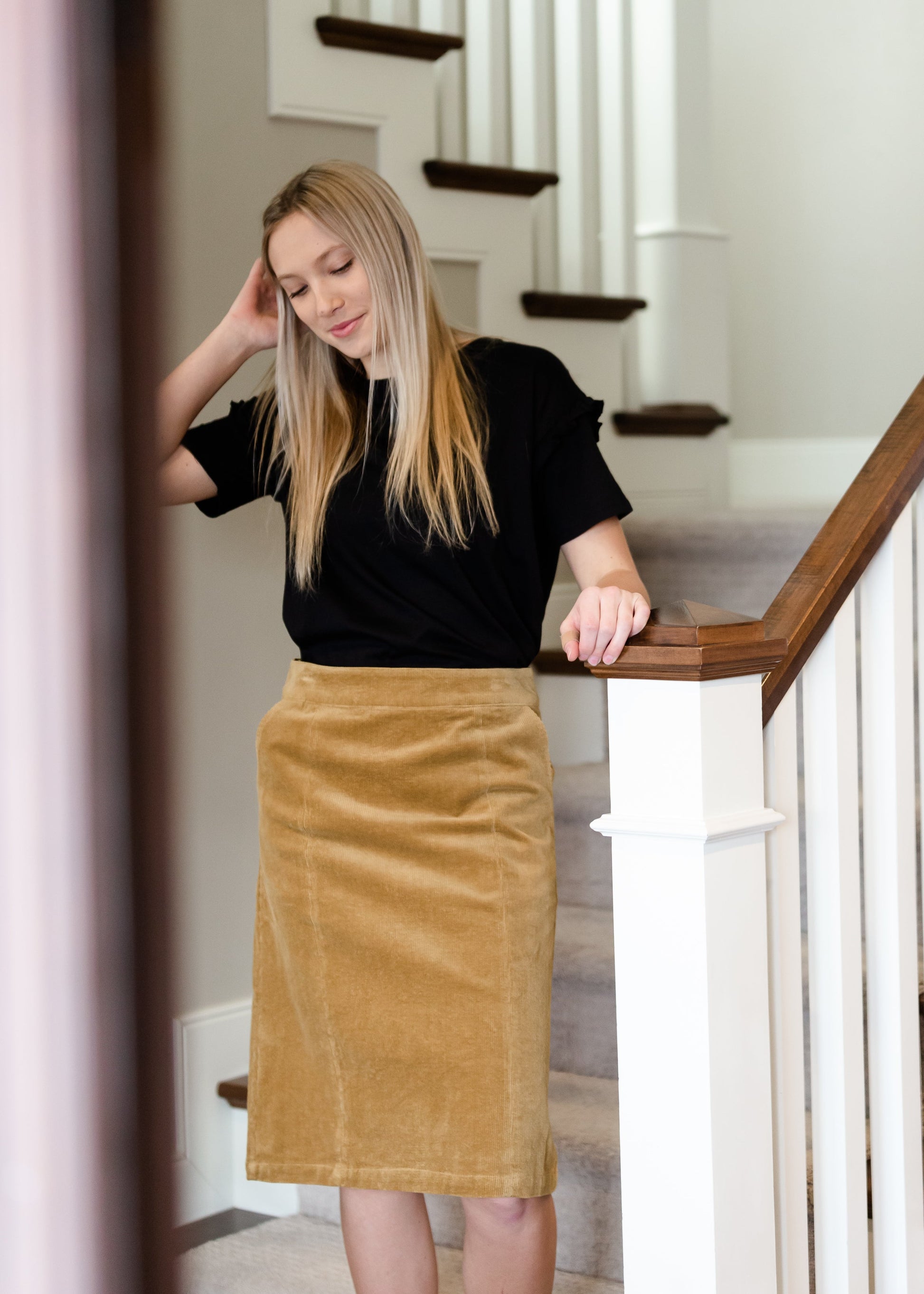 Black Ruffled Shoulder Top Tops