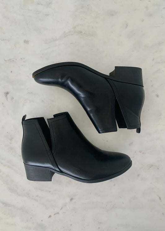 Black Side Cut Stacked Heel Bootie - FINAL SALE Shoes