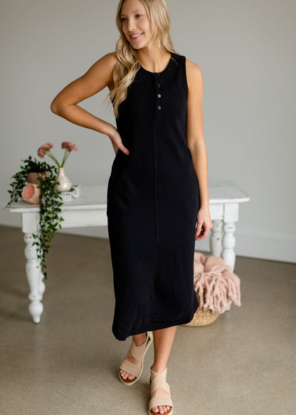 Black Sleeveless Ribbed Midi Dress - FINAL SALE Dresses