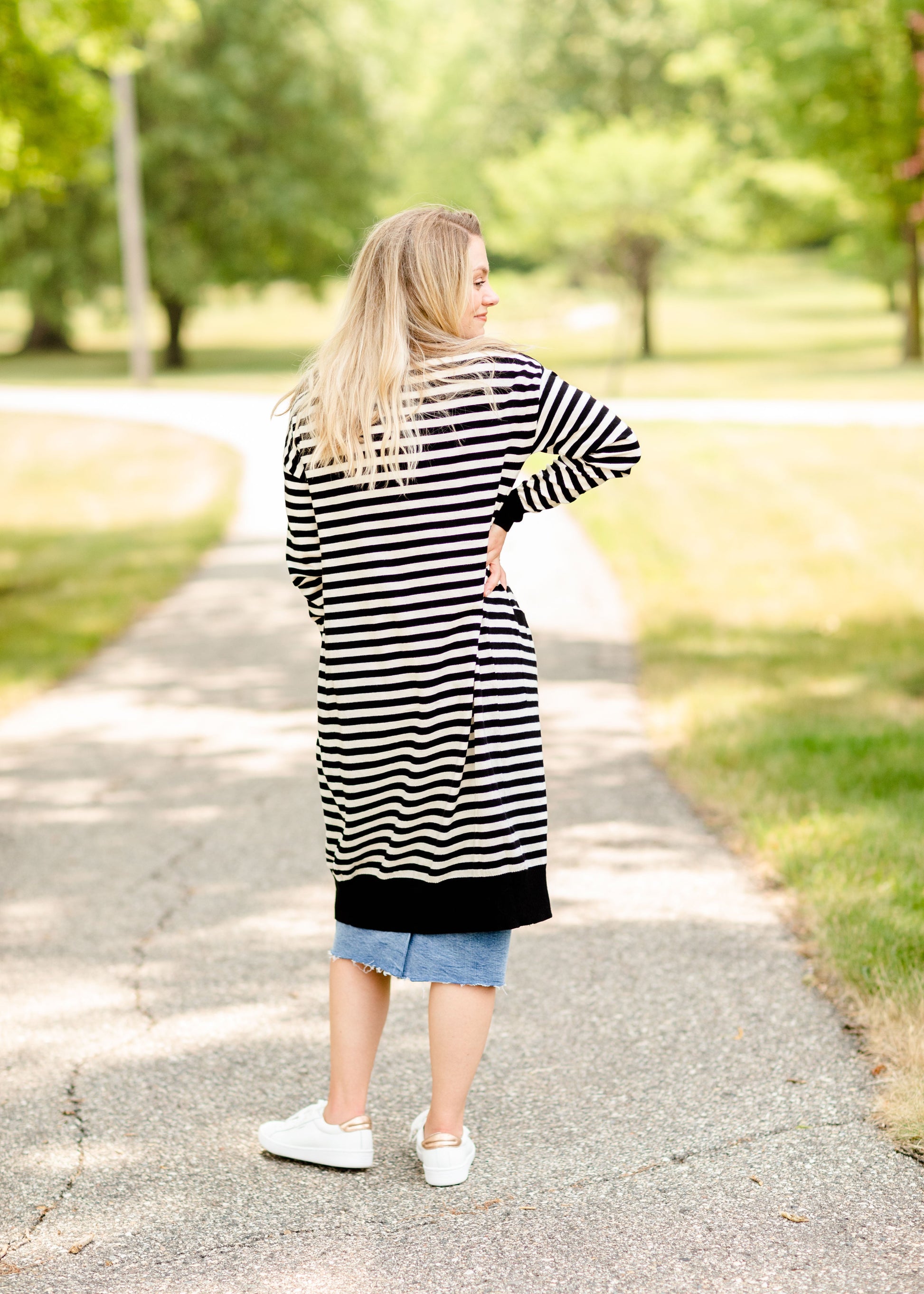 Black Striped Long Sleeve Cardigan - FINAL SALE Tops