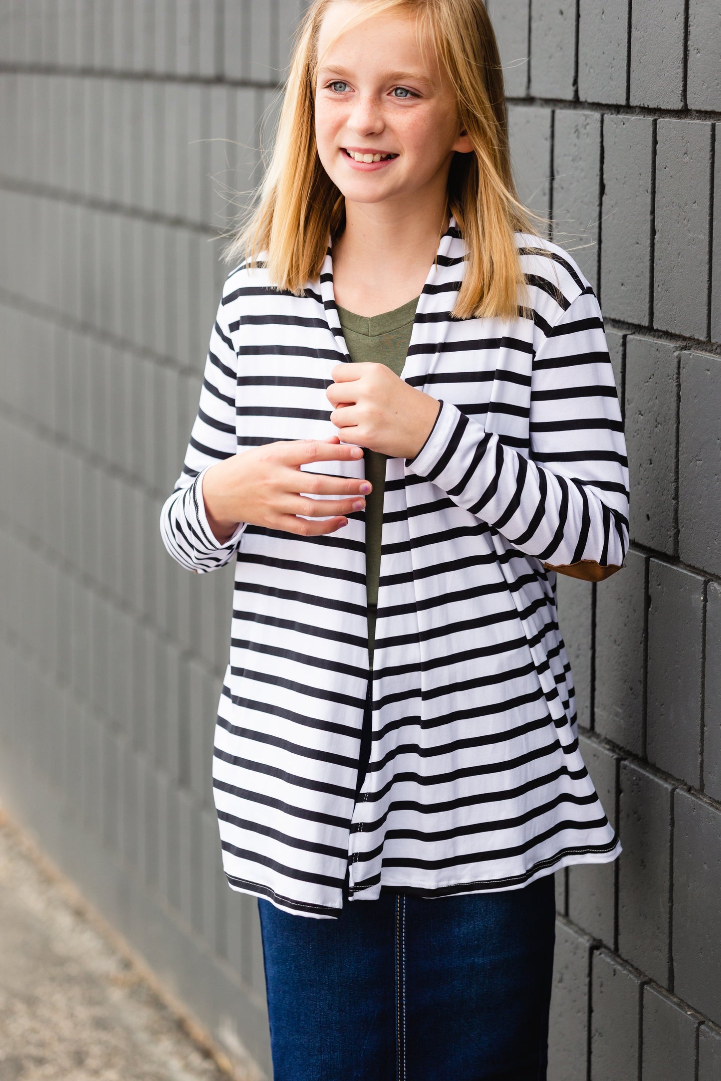 Black Striped Patch Elbow Cardigan - FINAL SALE Girls