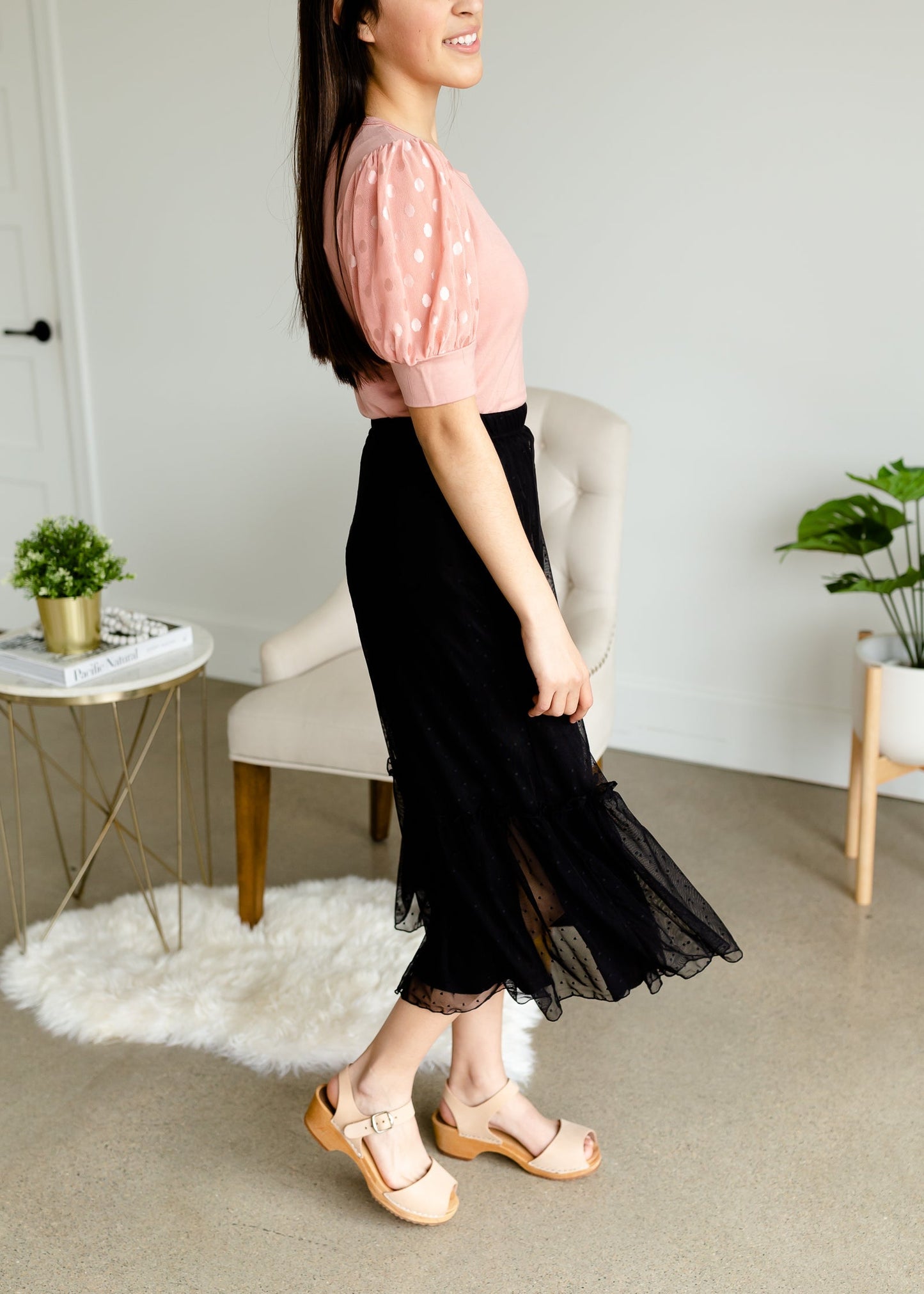 Black Textured Overlay Midi Skirt - FINAL SALE Skirts