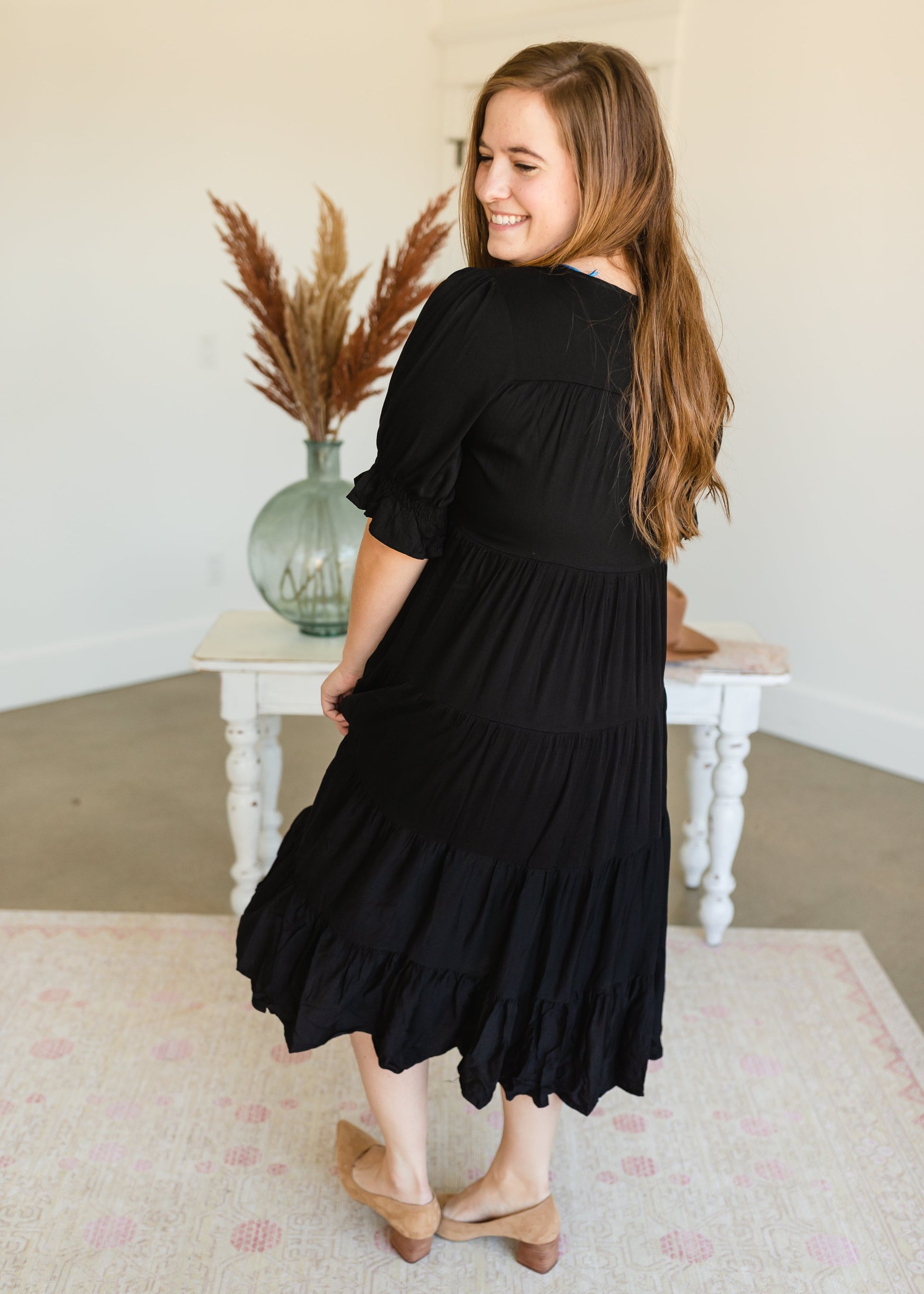 Black Tiered Ruffle Midi Dress - FINAL SALE Dresses