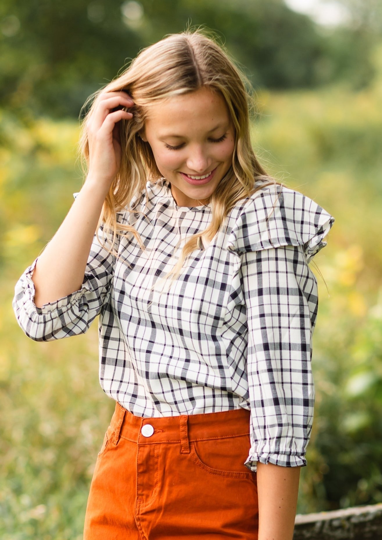 Black + White Ruffle Shoulder Top - FINAL SALE Tops