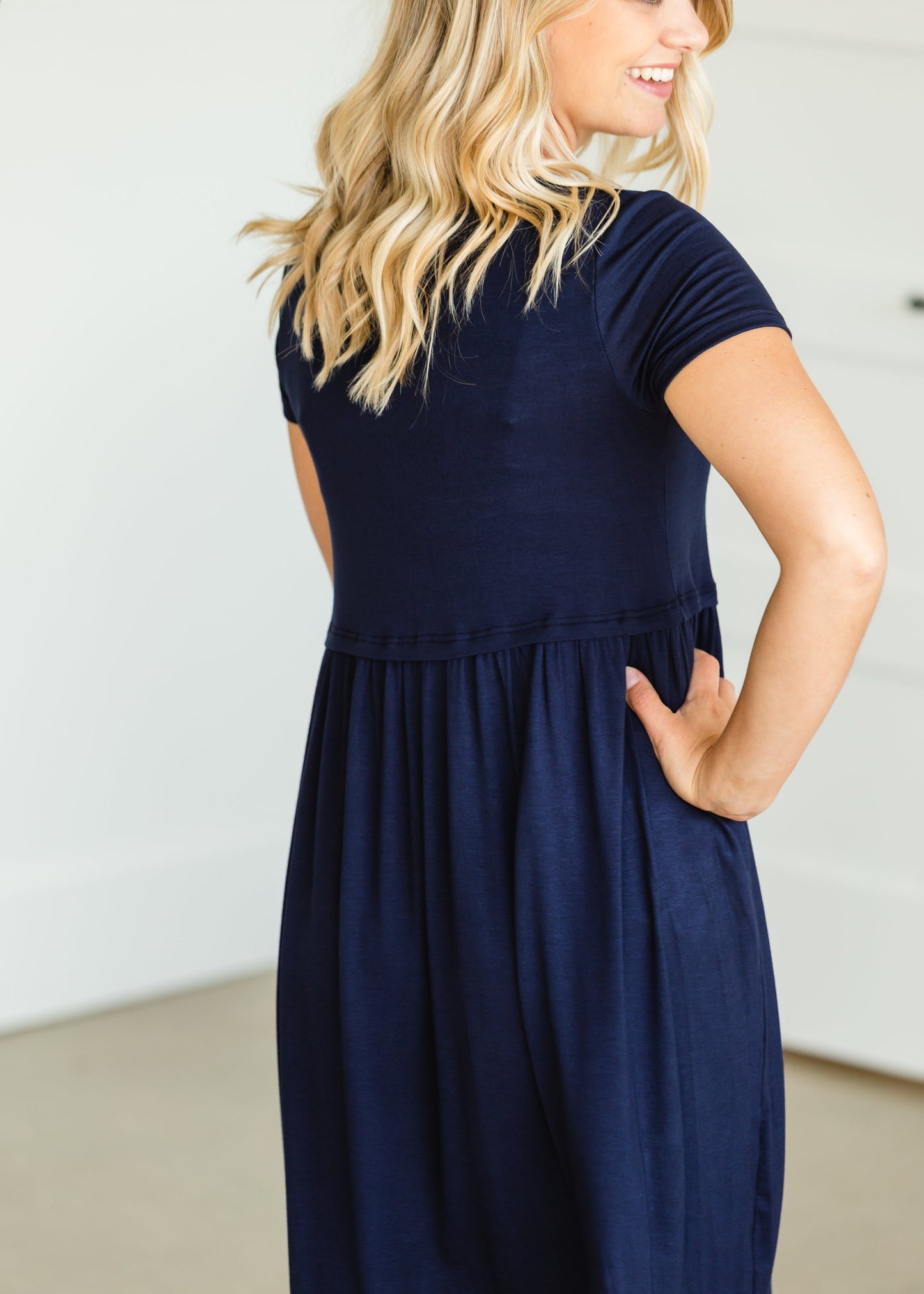 Blousy Front Navy Midi Dress - Final Sale Dresses