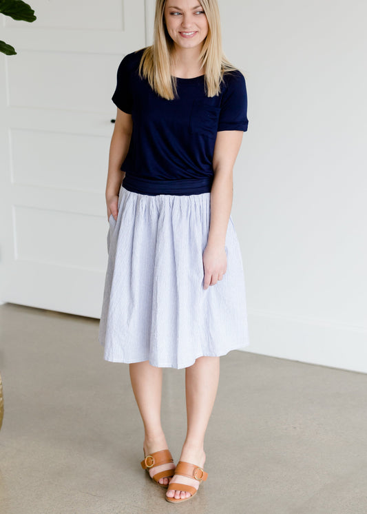 Blue and White Striped Midi Skirt - FINAL SALE Skirts