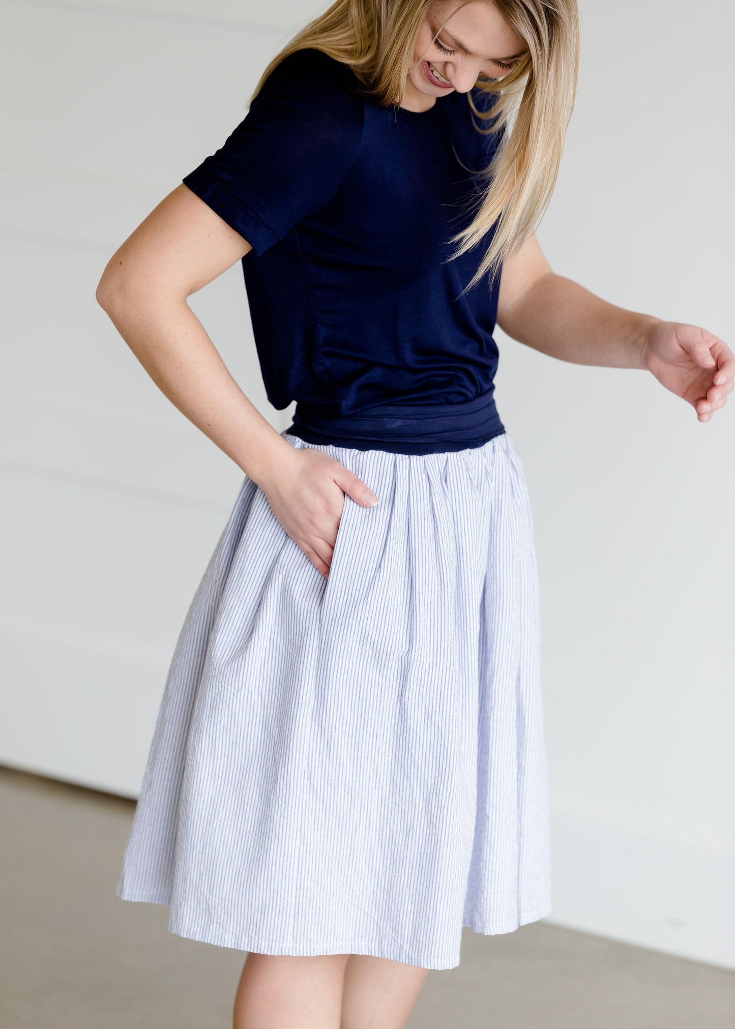 Blue and White Striped Midi Skirt - FINAL SALE Skirts