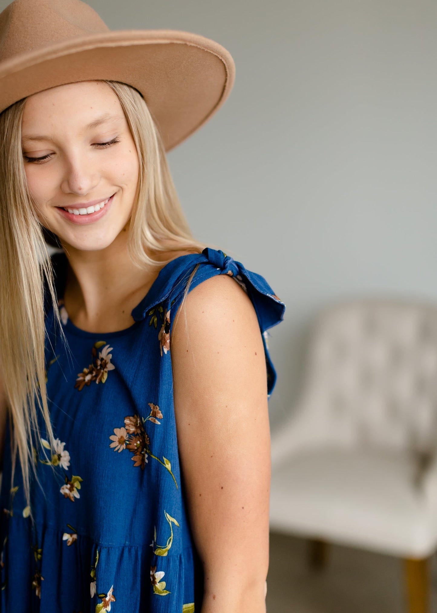 Blue Floral Tie Shoulder Top - FINAL SALE Tops