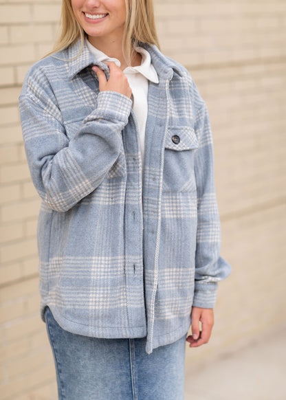 Blue Plaid Button Up Shacket Tops