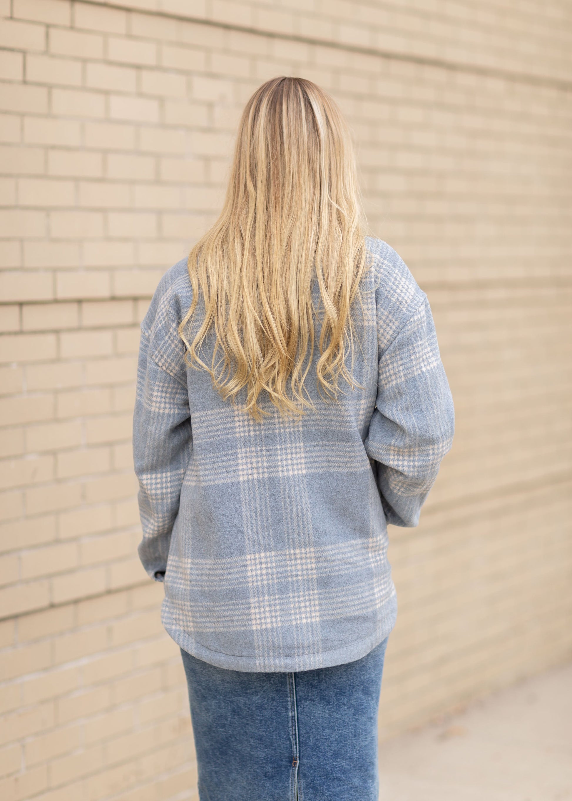 Blue Plaid Button Up Shacket Tops